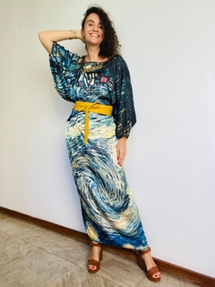 Vestido Maxi Longo Cetim Van Gogh Azul - buy online