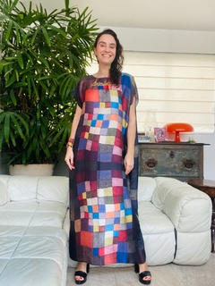 Vestido Kaftan Longo Cetim Paul Klee Colorido - ALESSA