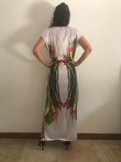 Vestido Longo Kaftan Cetim Folhagem - ALESSA