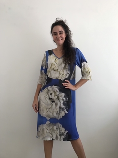 Vestido Curto Evasê Manga 3/4 Jersey Hortênsia Azul - comprar online