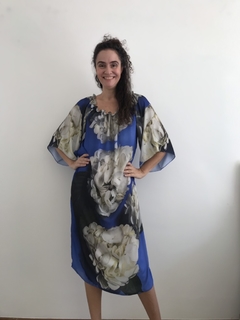 Vestido Curto Cigana Crepe Hortênsia Azul