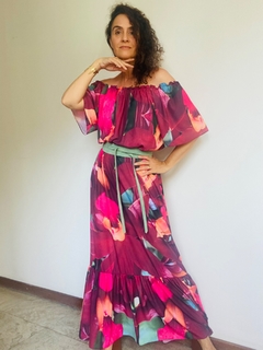 Vestido Cigana Longo Babado Crepe Orquídea Vermelho - comprar online