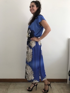 Vestido Longo Kaftan Saia Reta Jersey Hortênsia Azul on internet