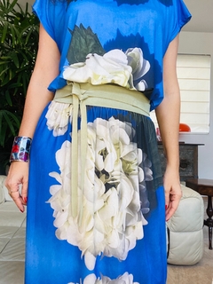 Vestido Kaftan Saia Reta Jersey Hortensia Azul na internet