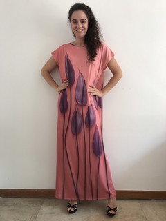 Vestido Longo Kaftan Jersey Antúrio Rosa