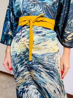 Vestido Maxi Longo Cetim Van Gogh Azul - online store