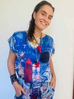 Camiseta Kaftan Cetim Paul Klee Azul - comprar online