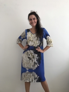 Vestido Curto Evasê Manga 3/4 Jersey Hortênsia Azul na internet