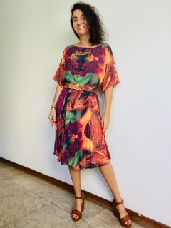 Vestido Morcego Plissado Curto Orquidea Laranja - online store