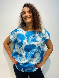 Camiseta Kaftan Cetim Leopardo Azul