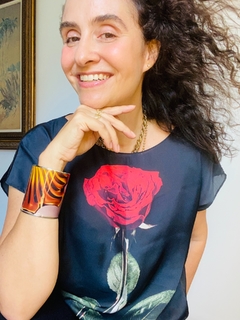 Camiseta Kaftan Cetim Rosa Única Preta - ALESSA