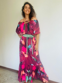 Vestido Cigana Longo Babado Crepe Orquídea Vermelh - online store