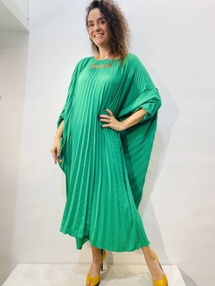 Vestido Plissado Curto Crepe Verde Bandeira - buy online