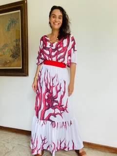 Vestido Morcego Babado Longo Crepe Coral - loja online