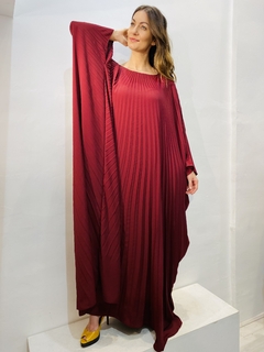 Vestido Plissado Longo Crepe Vinho - comprar online