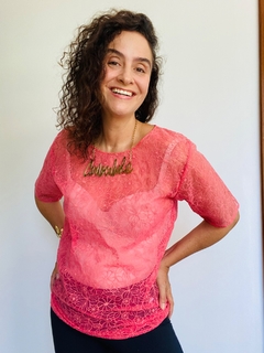 Camiseta Básica Renda Floral Rosa - comprar online