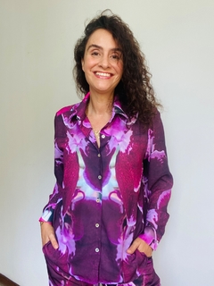 Camisa Social Crepe Orquídea Vinho na internet