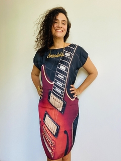 Vestido Kaftan Cetim Guitarra