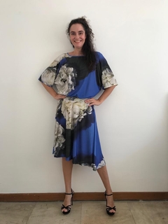 Vestido Morcego Evasê Jersey Hortênsia Azul