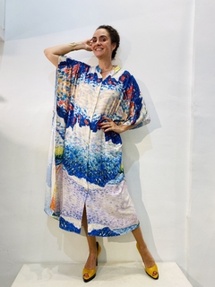 Vestido Chemise Longo Bolso Crepe Mar - comprar online