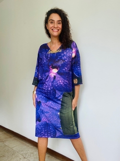 Vestido Evasê 3/4 V Jersey Orquídea Roxo - loja online