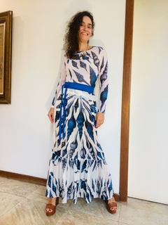 Saia Babados Longa Chiffon Concha Azul - loja online