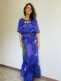 Vestido Morcego Longo Babado Orquídea Roxo - ALESSA