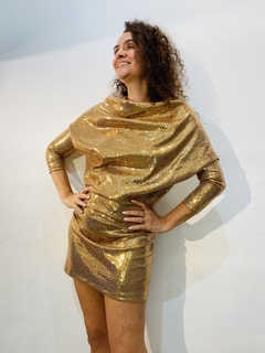 Vestido Gola Curto Paetê Dourado - comprar online