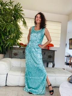 Vestido Regata Longo Paetê Verde Água on internet