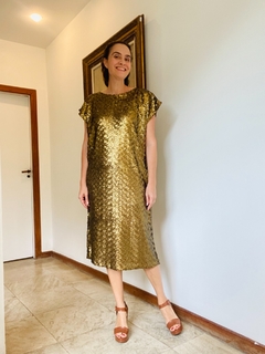Vestido Kaftan Midi Paetê Dourado - buy online