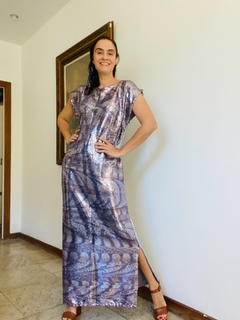 Vestido Kaftan Longo Paetê Faisão Corrido