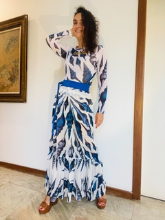 Saia Babados Longa Chiffon Concha Azul - buy online