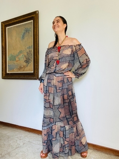 Vestido Bufante Longo Chiffon Paul Klee Cinza - comprar online