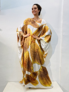Vestido Maxi Longo Cetim Folha Dourada - loja online