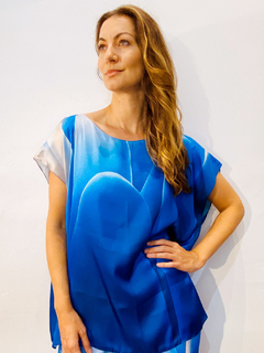 Image of Camiseta Kaftan Cetim Água Azul