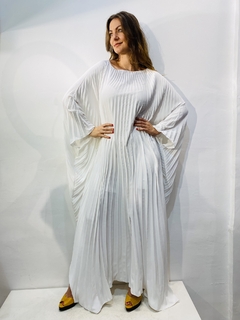 Vestido Plissado Longo Crepe Branco na internet