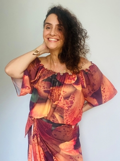 Blusa Cigana Crepe Orquídea Laranja