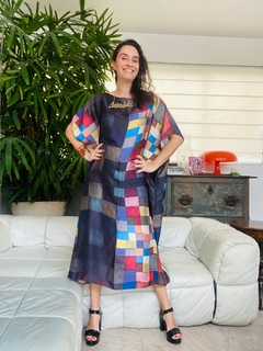 Vestido Maxi Medio Cetim Paul Klee Colorido na internet