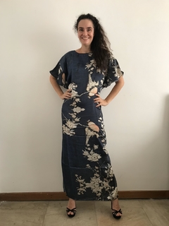 Vestido Longo Asa Cetim Azul