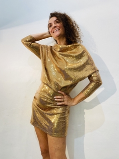 Vestido Gola Curto Paetê Dourado - online store