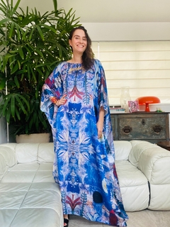 Vestido Maxi Longo Cetim Paul Klee Azul - comprar online