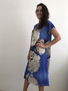 Vestido Kaftan Gola V Jersey Hortênsia Azul - ALESSA