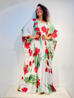 Vestido Plissado Longo Crepe Tulipa Vermelha - loja online