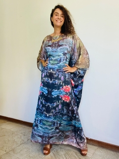 Vestido Maxi Longo Cetim Monet Azul na internet