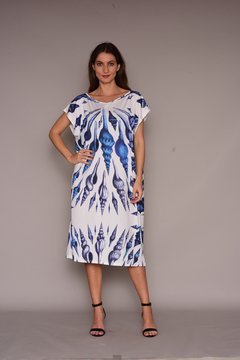 Vestido Kaftan Jersey Concha Azul - comprar online
