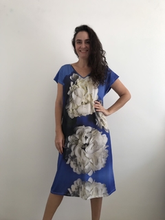 Vestido Kaftan Gola V Jersey Hortênsia Azul - loja online