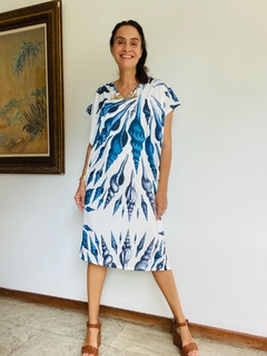 Image of Vestido Kaftan Jersey Concha Azul