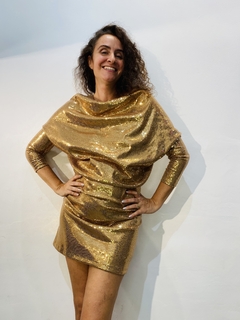 Vestido Gola Curto Paetê Dourado - ALESSA