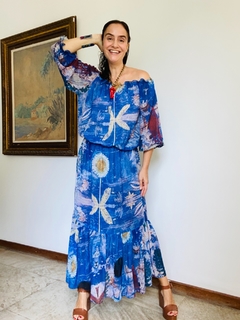 Vestido Bufante Longo Chiffon Paul Klee Azul - comprar online