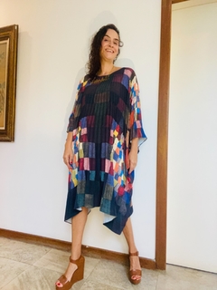 Vestido Plissado Curto Crepe Paul Klee Colorido - loja online